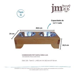 Comedouro Pet Elevado Duplo G - Potes Inox Madeira Meia Lua - 2