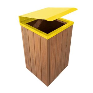 Lixeira de Madeira Plástica com Tampa Basculante Amarela 96l