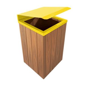 Lixeira de Madeira Plástica Ecológica com Tampa Basculante Amarela 96l