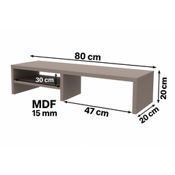 Suporte de Monitor em Mdf Gianduia 80cm com Prateleira Lateral Estilo Neutro e Funcional - 2