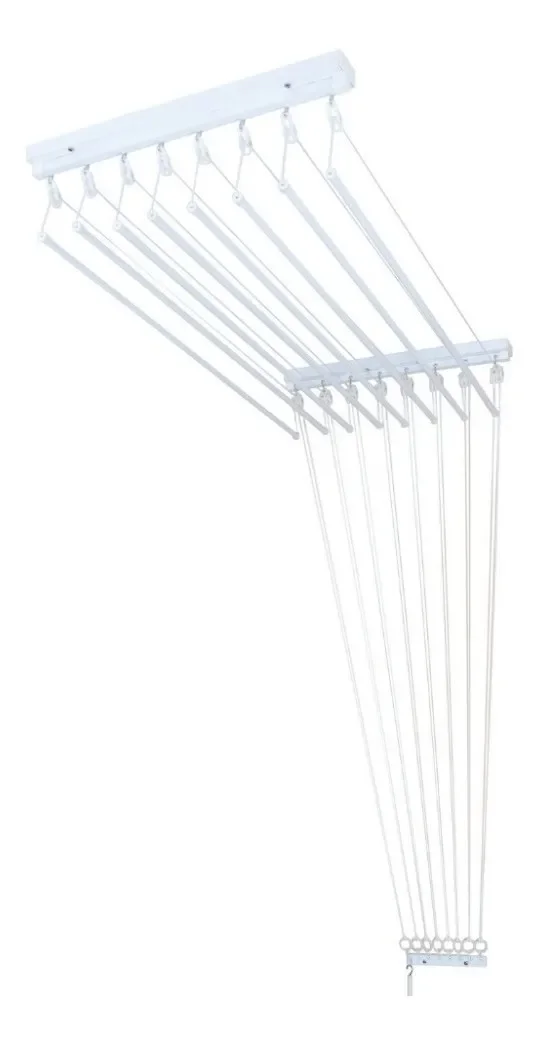 Varal De Teto Individual 140cm x 10 Varetas - Em Alumínio Branco - 1