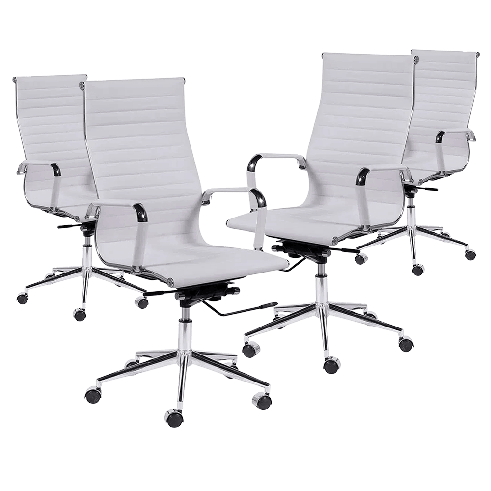 Ver imagem 1 de Kit 4 Cadeiras de Escritório Presidente Giratória Pu Branco com Braços