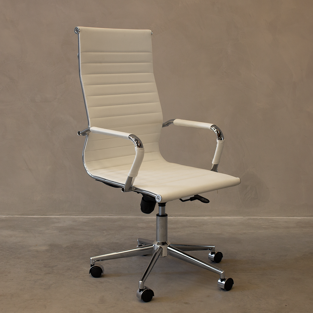 Ver imagem 5 de Kit 4 Cadeiras de Escritório Presidente Giratória Pu Branco com Braços