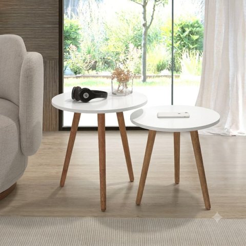 Conjunto Mesa de Apoio Redonda Branca
