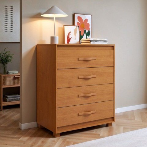 Cômoda para Quarto 4 Gavetas com Pés Puxador Softfeel Suavitá 89cm Amêndoa Clean