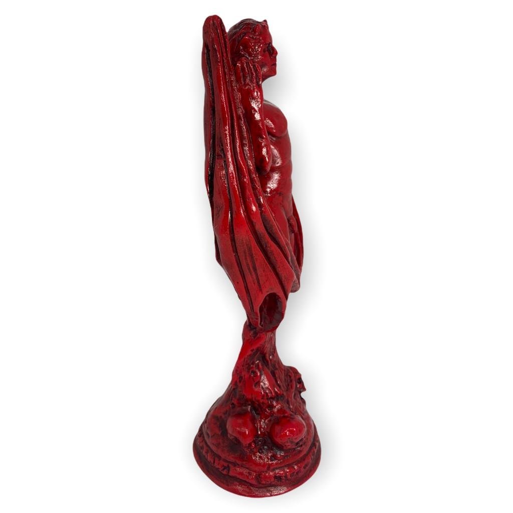 Escultura Lucifer 25 cm pintado de vermelho em resina