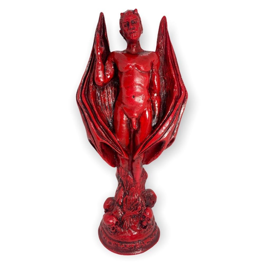 Escultura Lucifer 25 cm pintado de vermelho em resina - 2