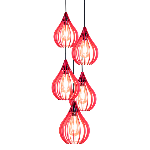 Combo 5 Pendentes Chile, Luminária de Teto Cozinha e Sala, Lustre Gota Rústico em Madeira MDF (18x25
