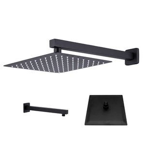 Ducha Chuveiro Inox 20x20 Quadrado Parede Preto Fosco Suporte Luxo Banheira Piscina Area Externa