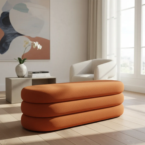 Banco Recamier Baú Organico Cookie 193 Cm Boucle - Zahav':terra Cota/estofado em Tecido Boucle