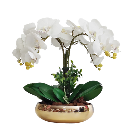 Arranjo e Vaso Espelhado 4 Flor Orquídeas Artificial Complet