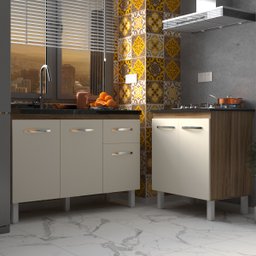 Armário Cozinha Gabinete Pia de 120 Cm Aline e Balcão Fran para Cooktop 4 Bocas Savana Off White - 2