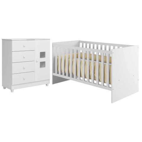 Berço Nacional Life 2186 com Cômoda Life Branco Acetinado - Tigus