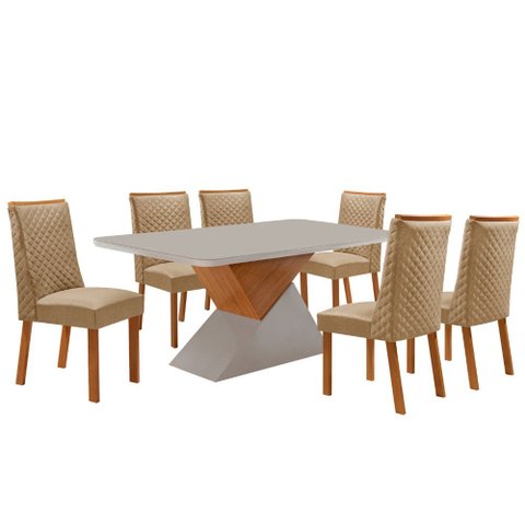Mesa de Jantar Aster 180 cm Tampo MDF Vidro Canto Copo com 6 Cadeiras Yasmin