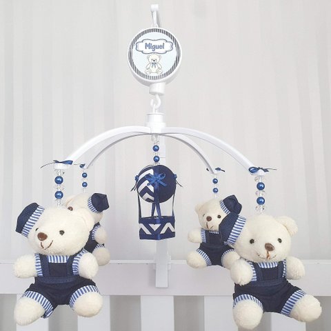 Mobile para Berço Musical Giratório Boina Balão Marinho