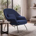Ver imagem 1 de Poltrona Womb Chair sem Puff Linho Base Preta Linha Premium Design Moderno Quarto Leitura - Azul