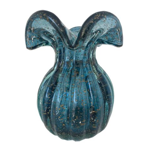 Vaso Murano Trouxinha Azul Petróleo com Dourado Decoração Ambiente 13 x 11 cm | Casa Del Grande