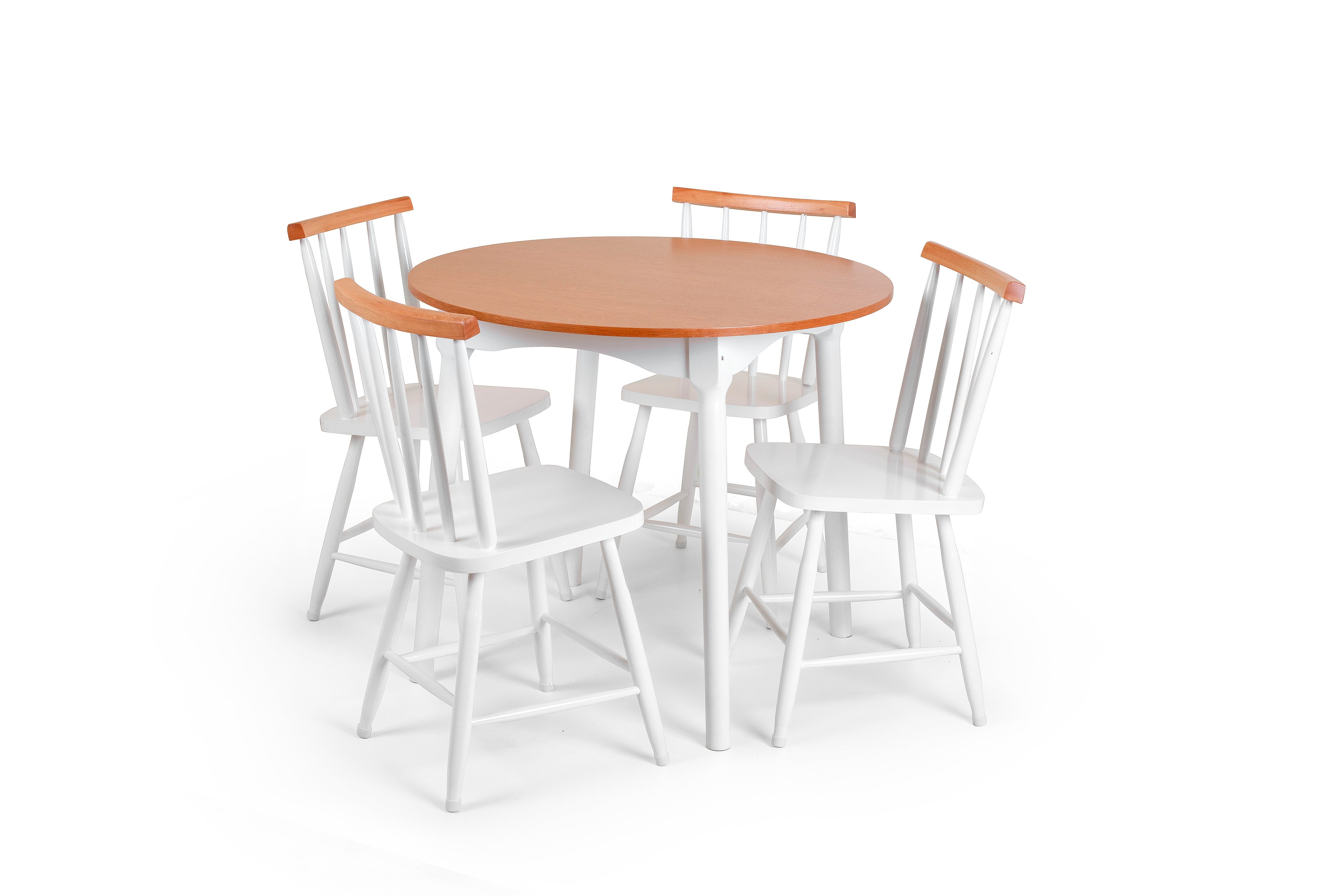Jogo de Jantar Colonial Clássico Mesa Redonda Branca 4 Cadeiras Brancas Cozinha - 1