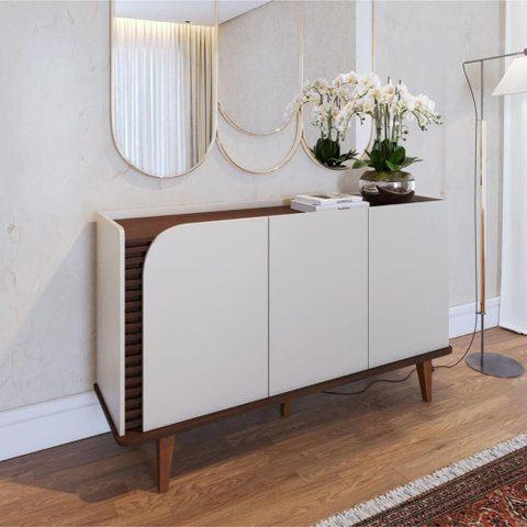 Aparador Buffet com 3 Portas 136cm Multimóveis Crcol-APA010 Off White/Nogueira