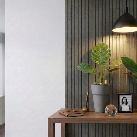 Kit 20 Placas Painel Ripado Modular 3d Autocolante Efeito Prata Corten - 90x11cm