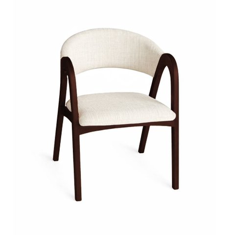 Cadeira Valentina Madeira Maciça Castanho Encosto Anatômico em Linho com Braços Sala - Off-white