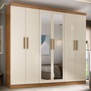 Ver imagem 1 de Guarda-roupa Solteiro Lancaster 6 Portas 3 Gavetas 100% Mdf com Espelho Cinamomo/off White - Panoram