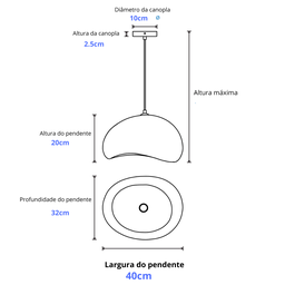 Luminária Pendente Cúpula Estilo Japonês Cor Branca com 40cm - 6