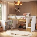 Ver imagem 1 de Cama Infantil Estação 2 Portas 1 Gaveta com Escrivaninha Branco/Carvalho Xingu - Completa Móveis