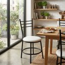 Ver imagem 1 de Cadeira para Mesa de Jantar Cozinha Estofada Industial Metal Estrutura Preto Liz:Branco