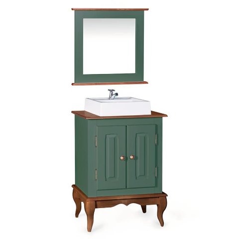 Gabinete para Banheiro 2 Portas com Cuba e Espelheira Dália 3057 - Verde Musgo/imbuia Glazer
