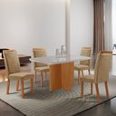 Ver imagem 1 de Mesa de Jantar Olímpia 120 cm Tampo MDF Vidro Canto Copo com 4 Cadeiras Aline