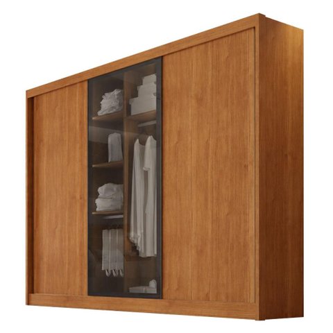 Guarda Roupa Casal Londres 3 Portas 1 com Vidro Reflecta 6 Gavetas Cinamomo - Novo Horizonte