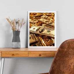 Quadro Lei da Atração Dinheiro - Dólares 33x24cm - com Vidro:moldura Branca - 2