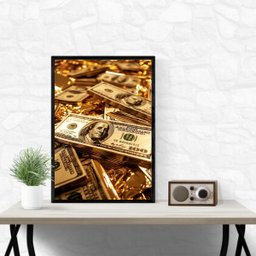 Quadro Lei da Atração Dinheiro - Dólares 33x24cm - com Vidro:moldura Branca - 1