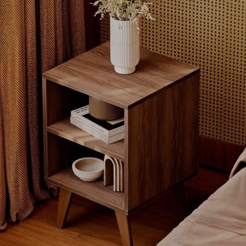 Mesa de Cabeceira Chennai Pé Plástico 30x35cm Nogal Quarto