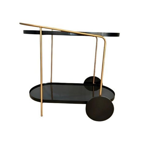 Carrinho Adega Bar Bandeja Preta Armação Dourada
