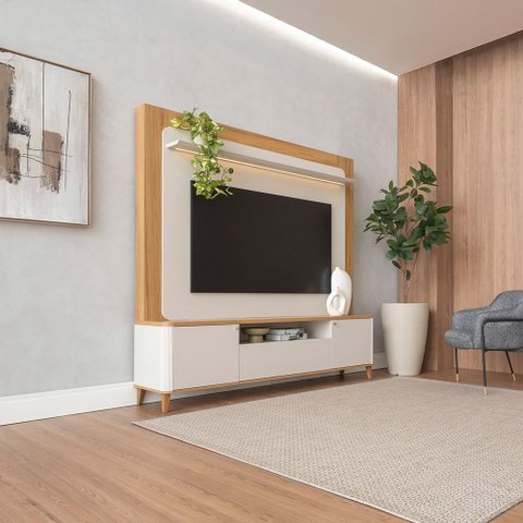 Home Decorativo Max Mdp/mdf com Portas Tv até 70 Polegadas Tauari/off White G77 - Gran Belo