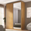 Ver imagem 1 de Guarda Roupa Solteiro 100% MDF BP 2 Portas com 1 Espelho 2 Gavetas Liege Marrom/Nogueira