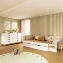 Ver imagem 1 de Quarto Infantil Cama de Solteiro 3 em 1 e Cômoda 10 Gavetas em MDF Premium Helena e Alice Branco/Louro Freijó Grann