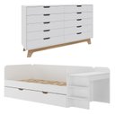 Ver imagem 2 de Quarto Infantil Cama de Solteiro 3 em 1 e Cômoda 10 Gavetas em MDF Premium Helena e Alice Branco/Louro Freijó Grann