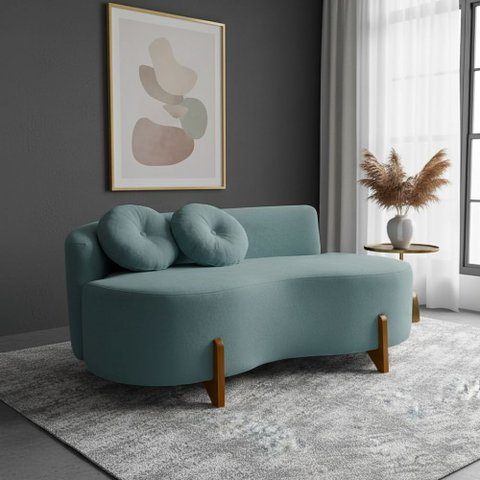 Sofá Decorativo Curvo Orgânico Living Boucle Azul Turquesa - Montanaris Decor