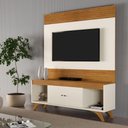 Ver imagem 3 de Conjunto Painel + Rack Sevilha 162cm 160cm MDP Off White e Naturalle Mavaular Móveis