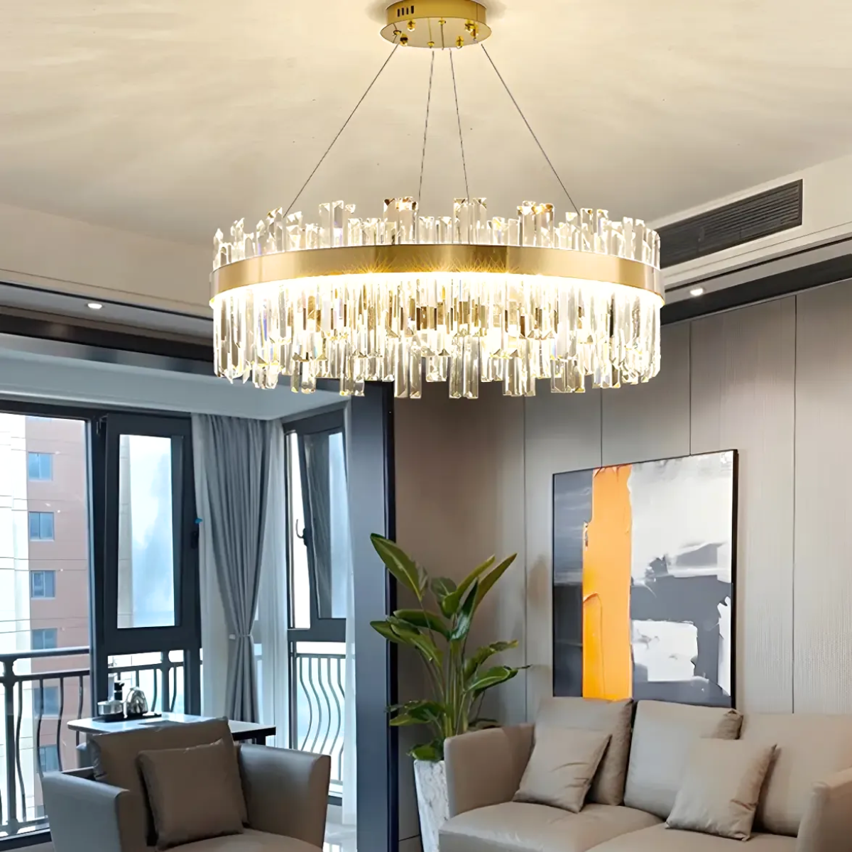 Ver imagem 7 de Lustre Pendente 130x77cm 160 Cristais Led 3 Cores Redondo Luminária Teto Gimpo Kjdd-l-392-80cm