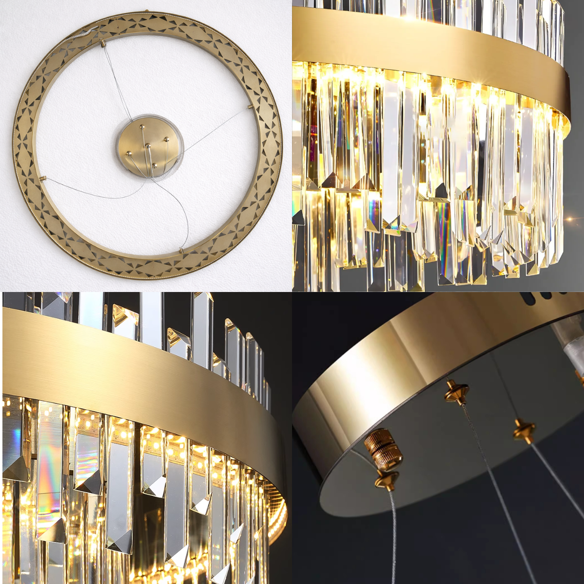 Ver imagem 3 de Lustre Pendente 130x77cm 160 Cristais Led 3 Cores Redondo Luminária Teto Gimpo Kjdd-l-392-80cm