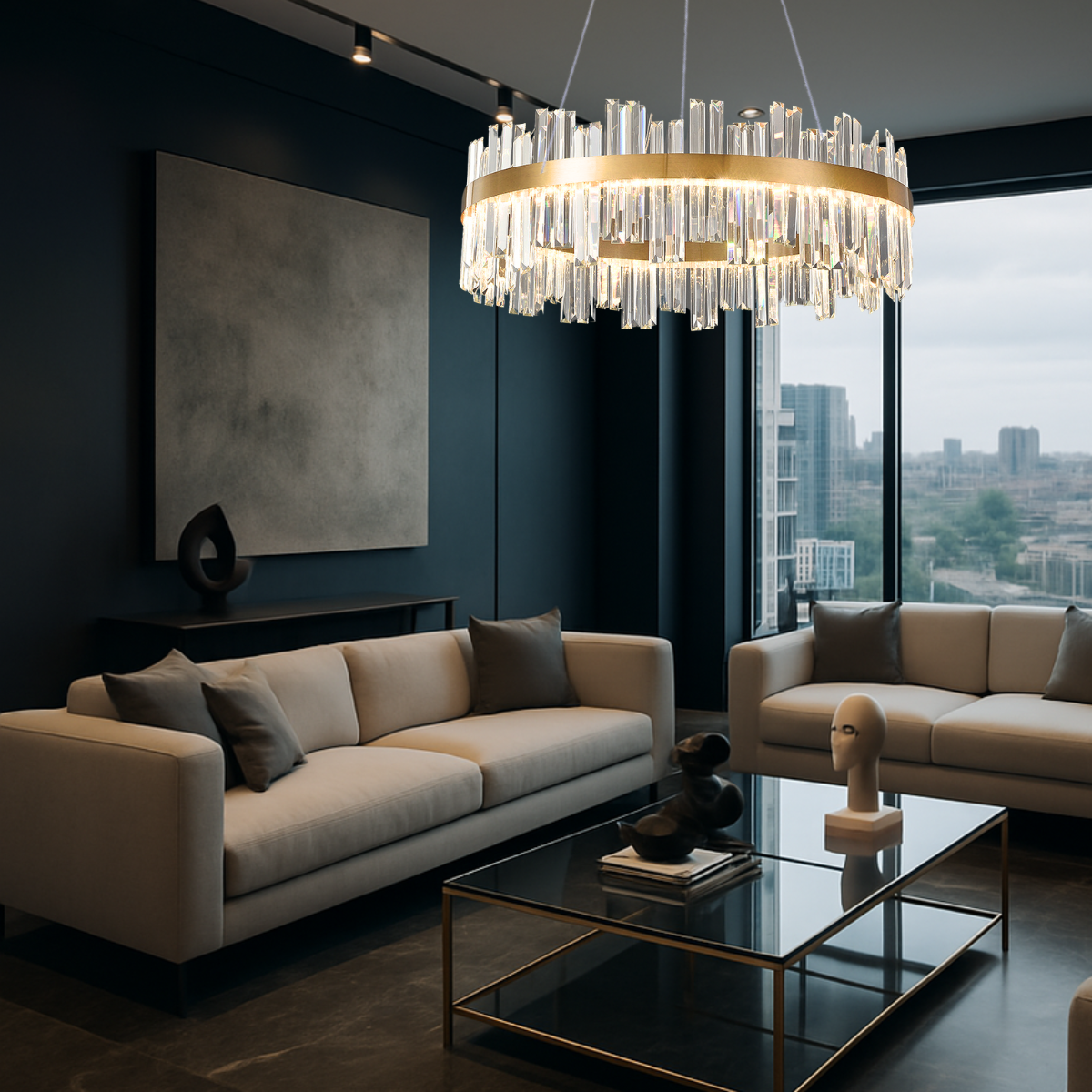 Ver imagem 6 de Lustre Pendente 130x77cm 160 Cristais Led 3 Cores Redondo Luminária Teto Gimpo Kjdd-l-392-80cm