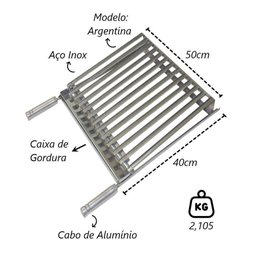 Grelha Parrilha Argentina Aço Inox com Caixa Gordura 50x40cm - 2