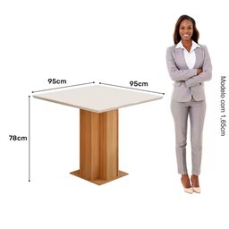 Conjunto Sala de Jantar Mesa Tampo Vidro 95x95 Sophia 4 Cadeiras Maia Cimol Nature/Off White/Gengibr - 4 Conjunto Sala de Jantar Mesa Tampo Vidro 95x95 Sophia 4 Cadeiras Maia Cimol Nature/Off White/Gengibr - 4