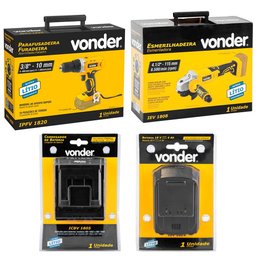 Parafusadeira Furadeira Esmerilhadeira com Bateria 18v e Carregador Vonder - 2