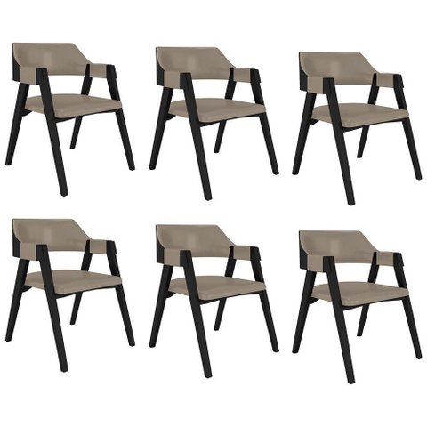 Kit 6 Cadeiras Sala de Jantar e Jogos Carteados Madeira Maciça Poker Pu Nude-preto G42 - Gran Belo