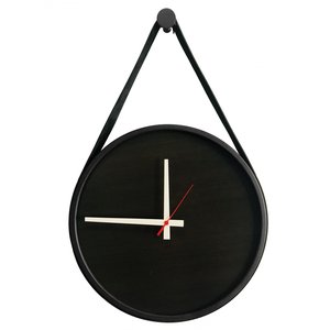 Relógio Decorativo Adnet Preto Alça Corino Preta Mostrador Preto Ponteiro Branco 20cm Redondo